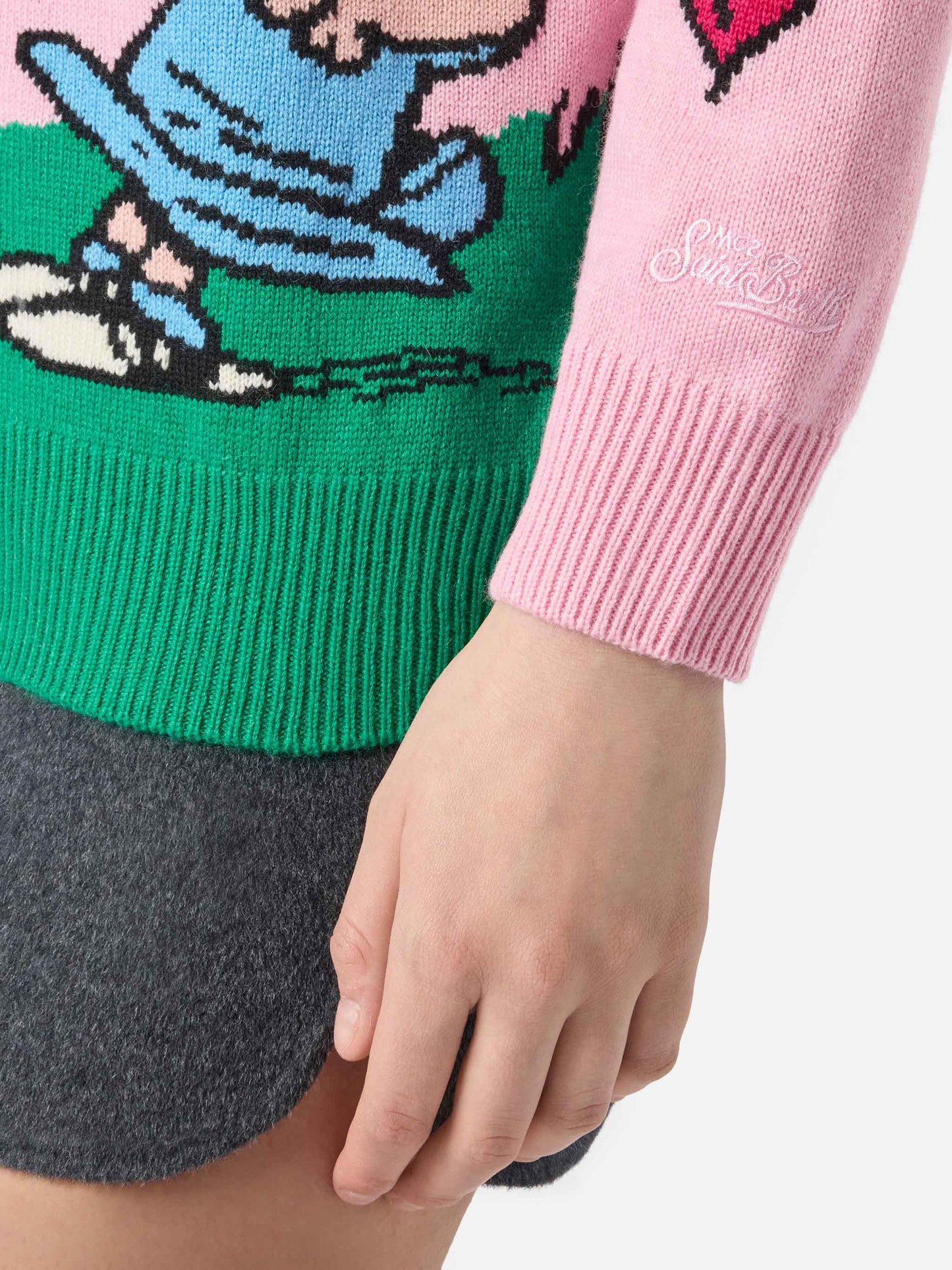 Cardigan Sasi in misto cashmere rosa con jacquard Snoopy | PEANUTS SPECIAL EDITION
