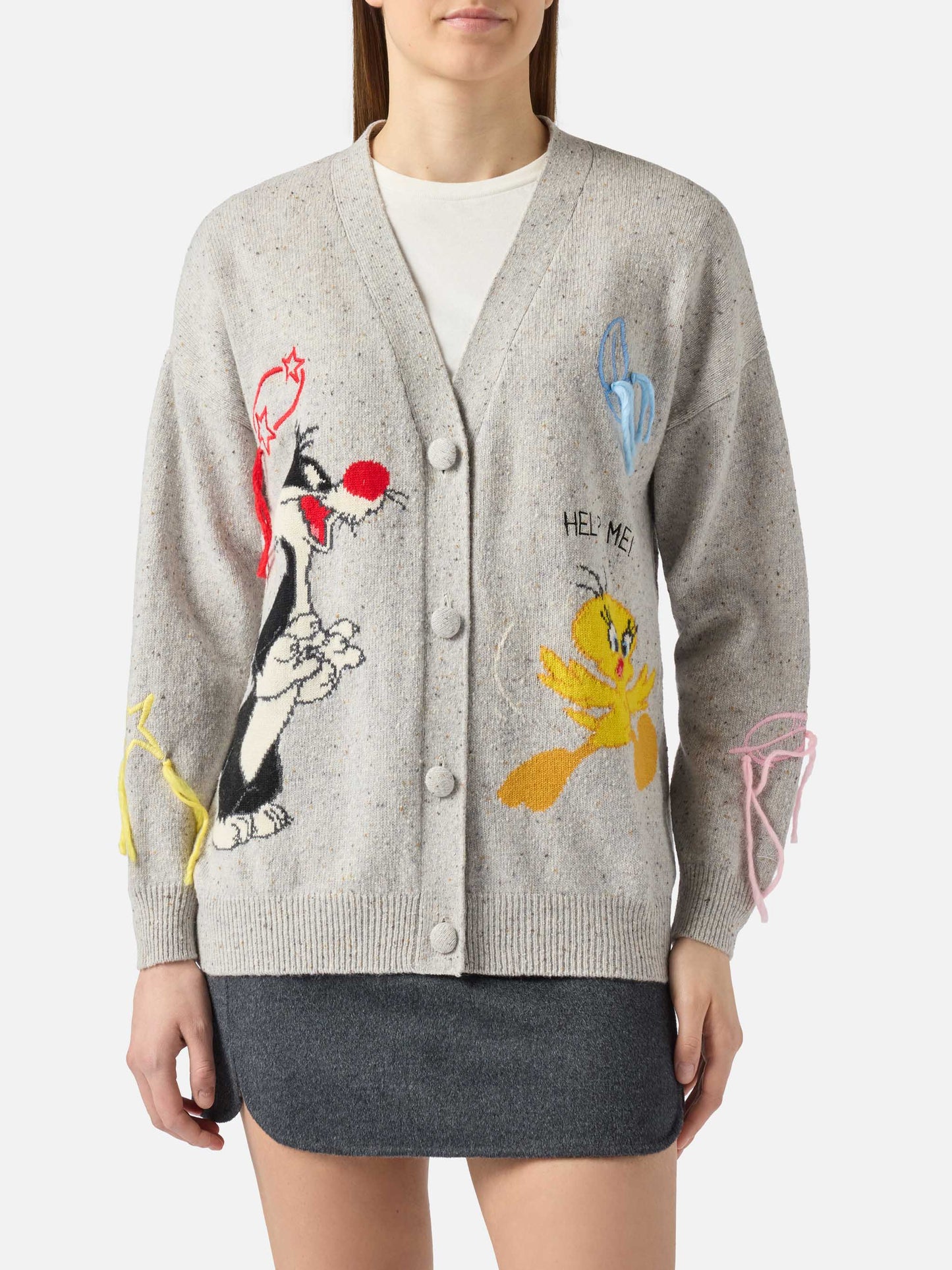 Cardigan Sasi in misto lana donegal con jacquard Titti e Silvestro | WARNER BROS. SPECIAL EDITION
