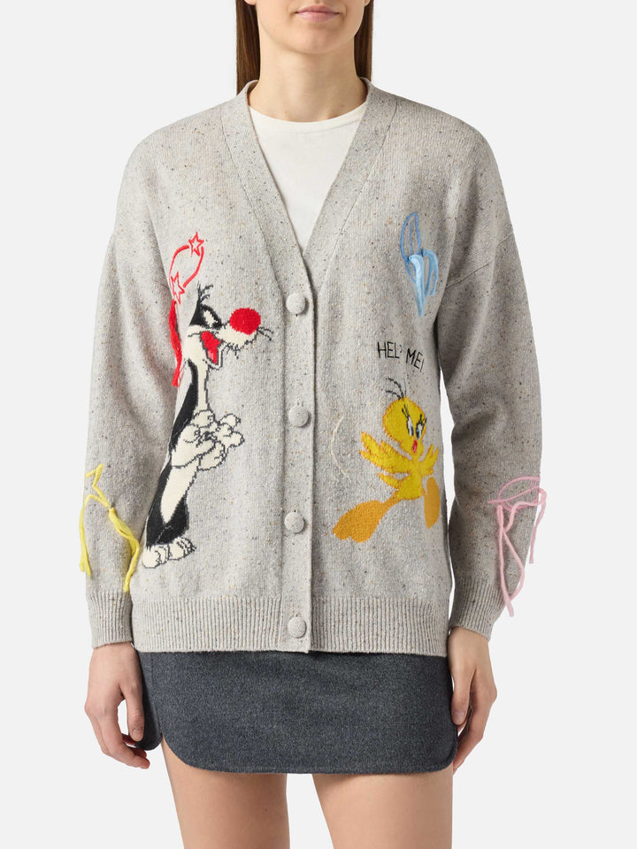 Cardigan Sasi in misto lana donegal con jacquard Titti e Silvestro | WARNER BROS. SPECIAL EDITION