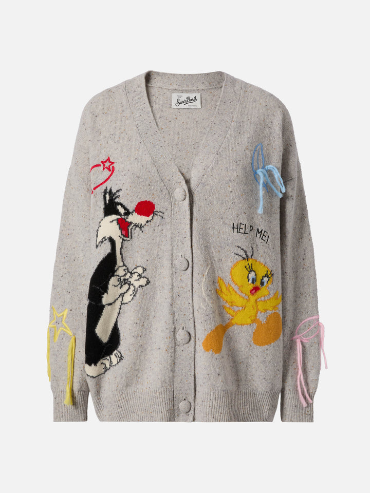Sasi Strickjacke aus Donegal-Wollmischung mit Titti e Silvestro Jacquardmuster | WARNER BROS. SPECIAL EDITION