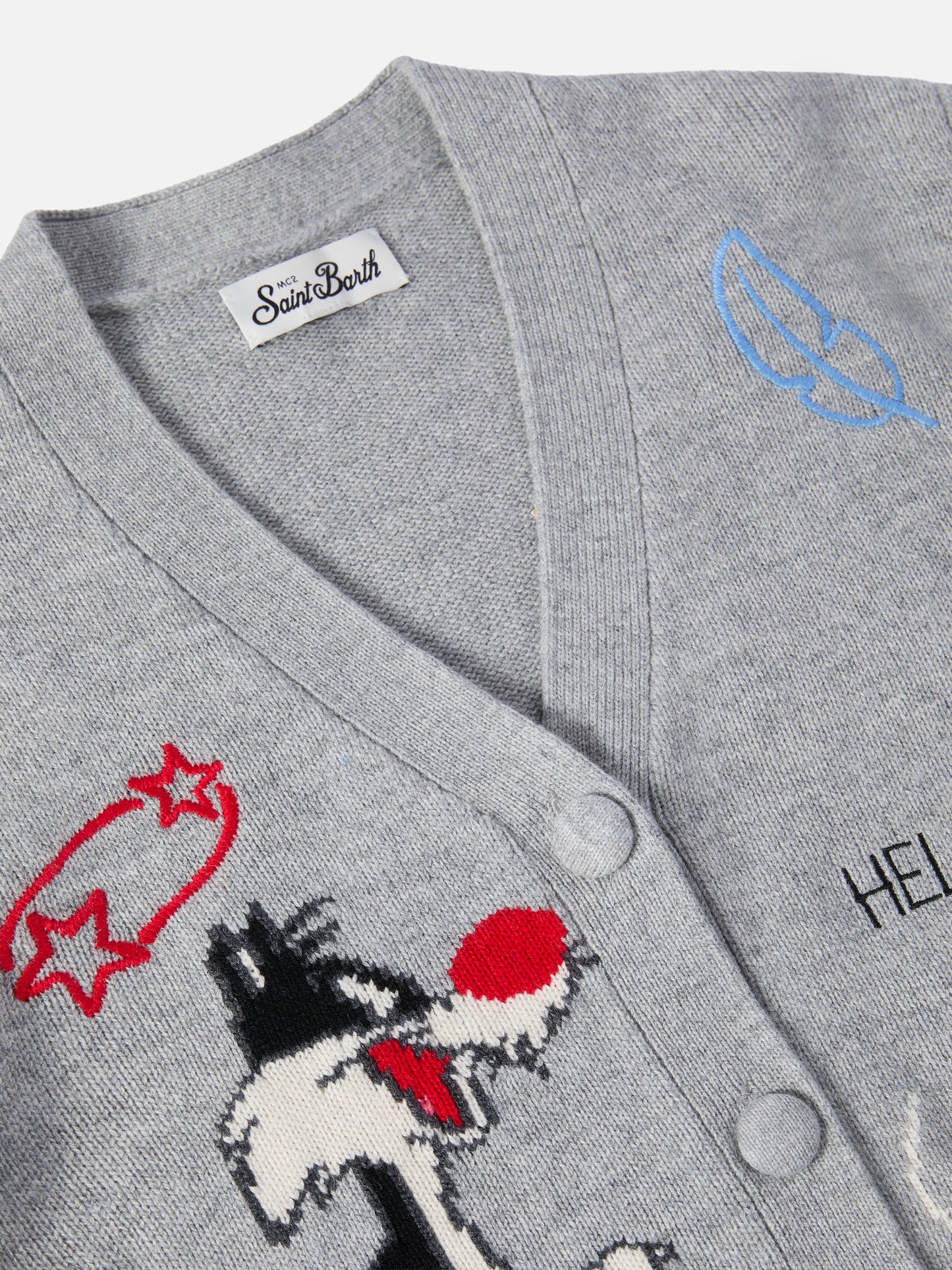 Sasi Jr. Kaschmir-Strickjacke mit V-Ausschnitt und Tweety- und Sylvester-Jacquardmuster | WARNER BROS SPECIAL EDITION