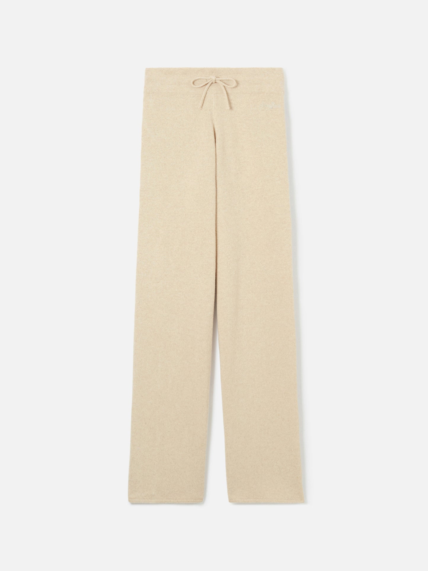 Pantalone a palazzo beige in maglia