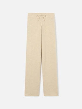 Pantalone a palazzo beige in maglia