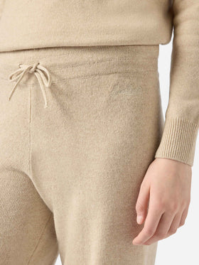 Pantalone a palazzo beige in maglia