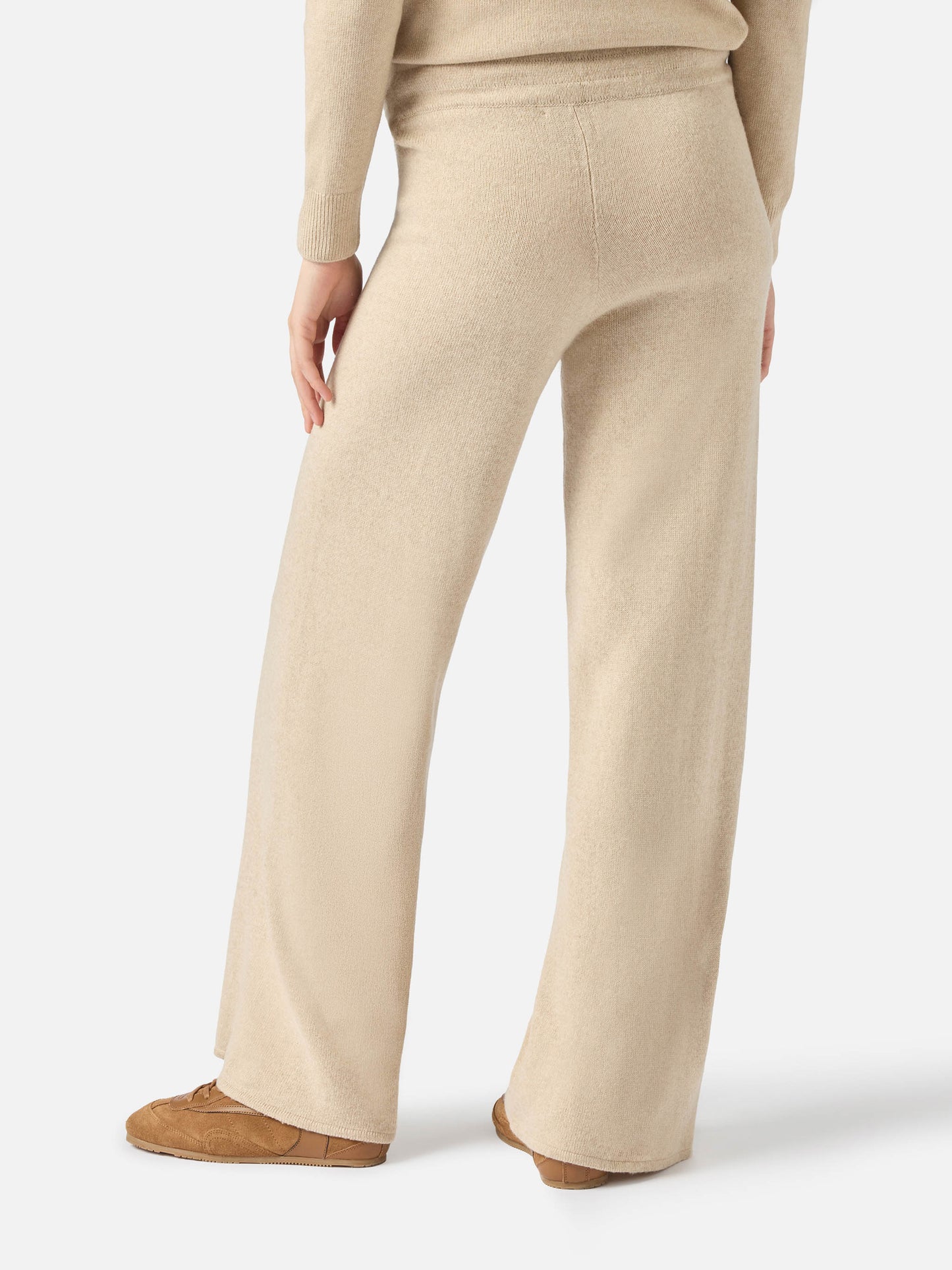 Pantalone a palazzo beige in maglia