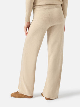 Pantalone a palazzo beige in maglia
