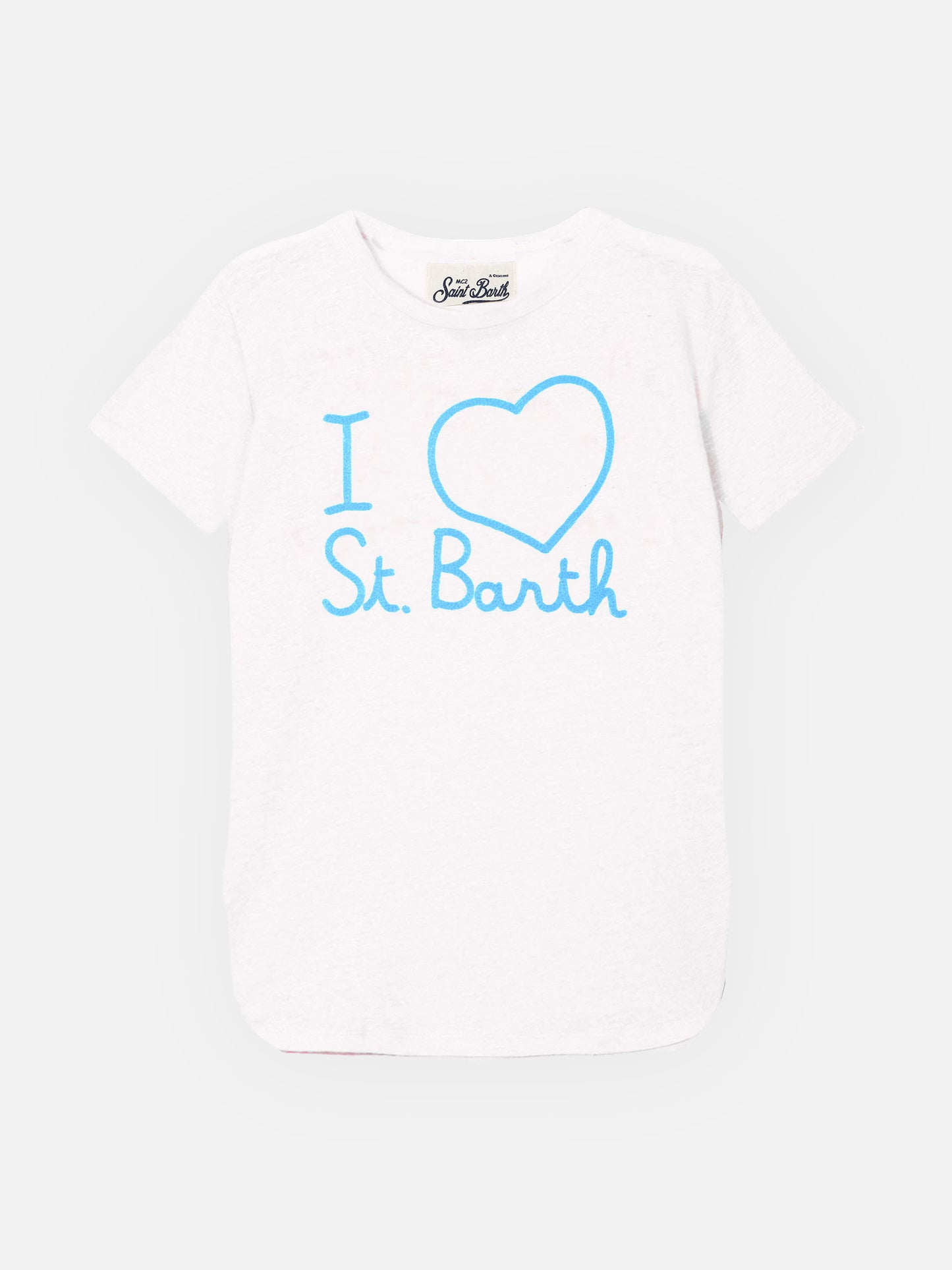 Leinen-T-Shirt mit Love St. Barth-Stickerei