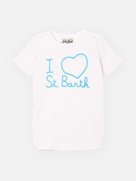 Leinen-T-Shirt mit Love St. Barth-Stickerei
