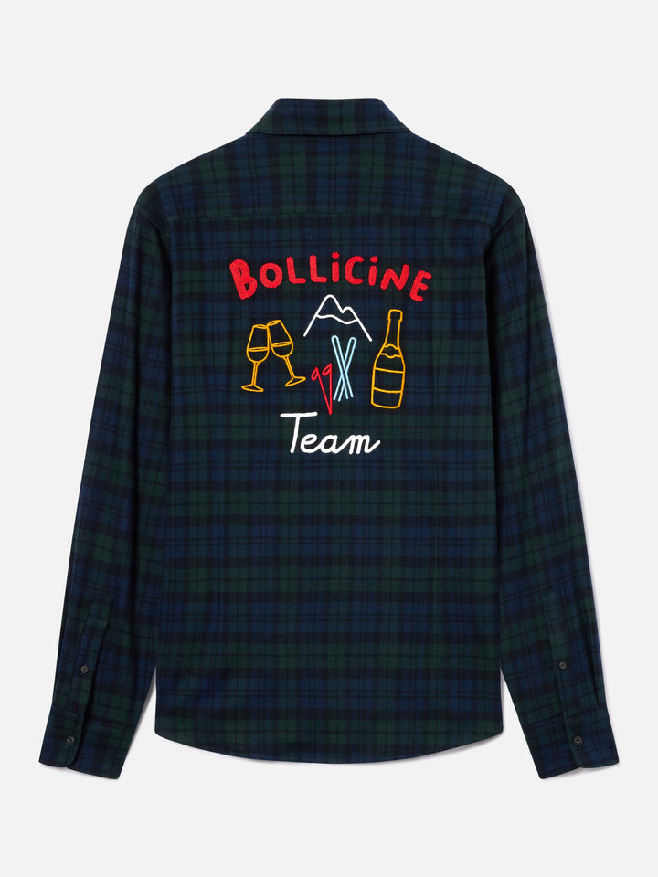 Camisa de franela de mezcla de algodón Green Seefeld con bordado Bollicine Team 