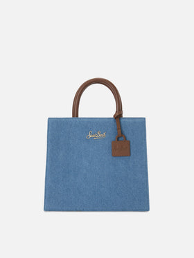 Structured Shop Midi bag in denim with leather details
