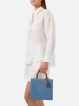 Sac midi Structured Shop en denim avec détails en cuir 