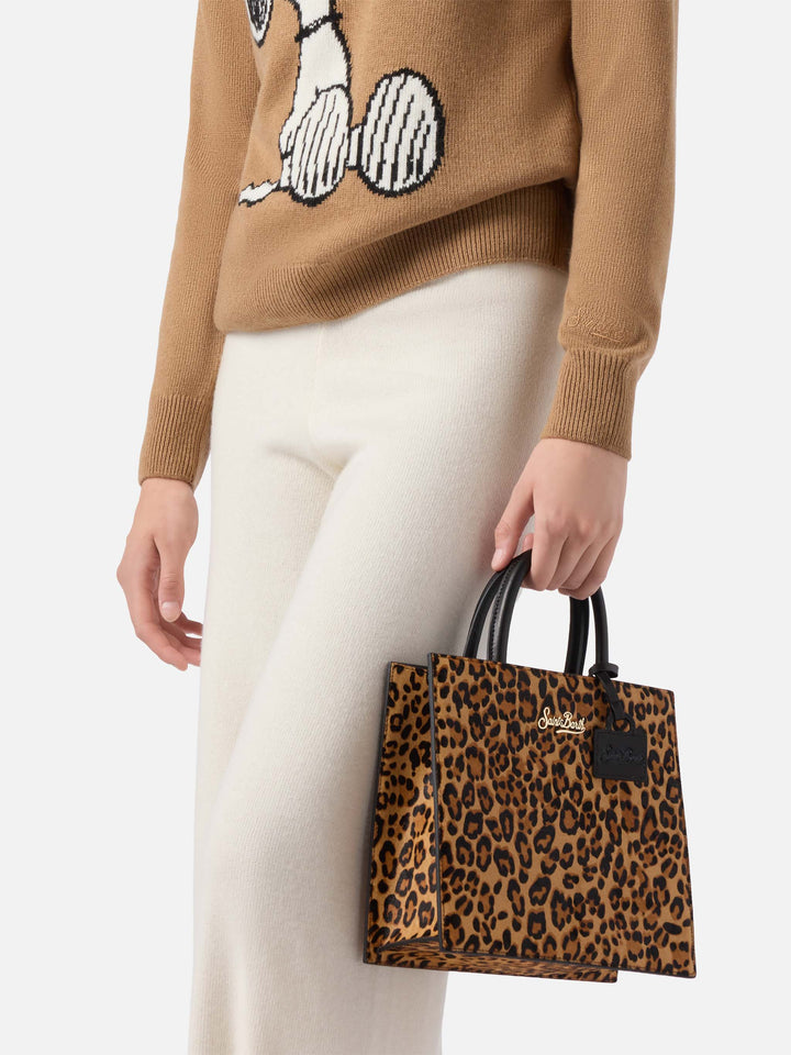 Borsa a mano Shop Bag Midi in pelle e cavallino leopardato