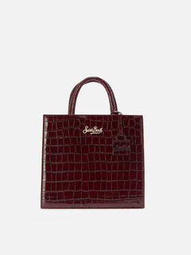 Cabas Medium Bordeaux en cuir imprimé croco avec logo lettré 