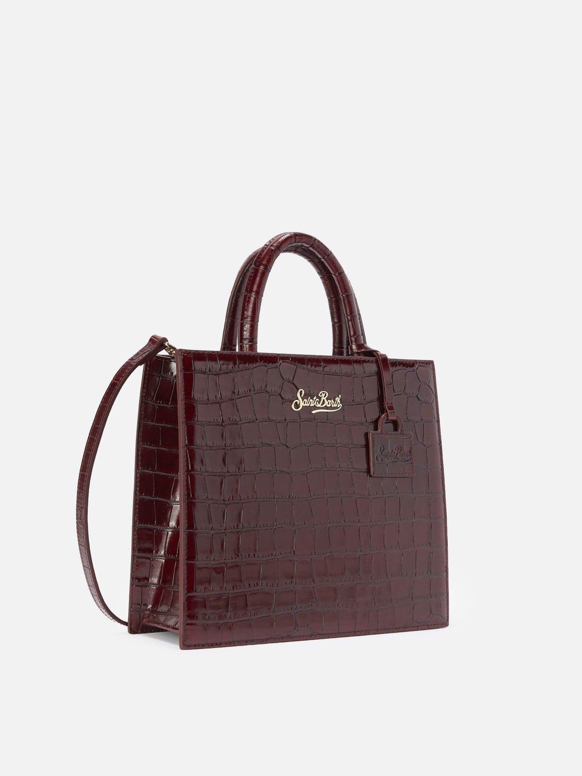 Cabas Medium Bordeaux en cuir imprimé croco avec logo lettré 