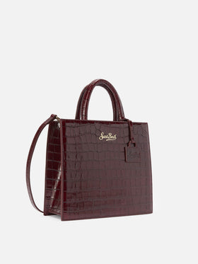 Cabas Medium Bordeaux en cuir imprimé croco avec logo lettré 
