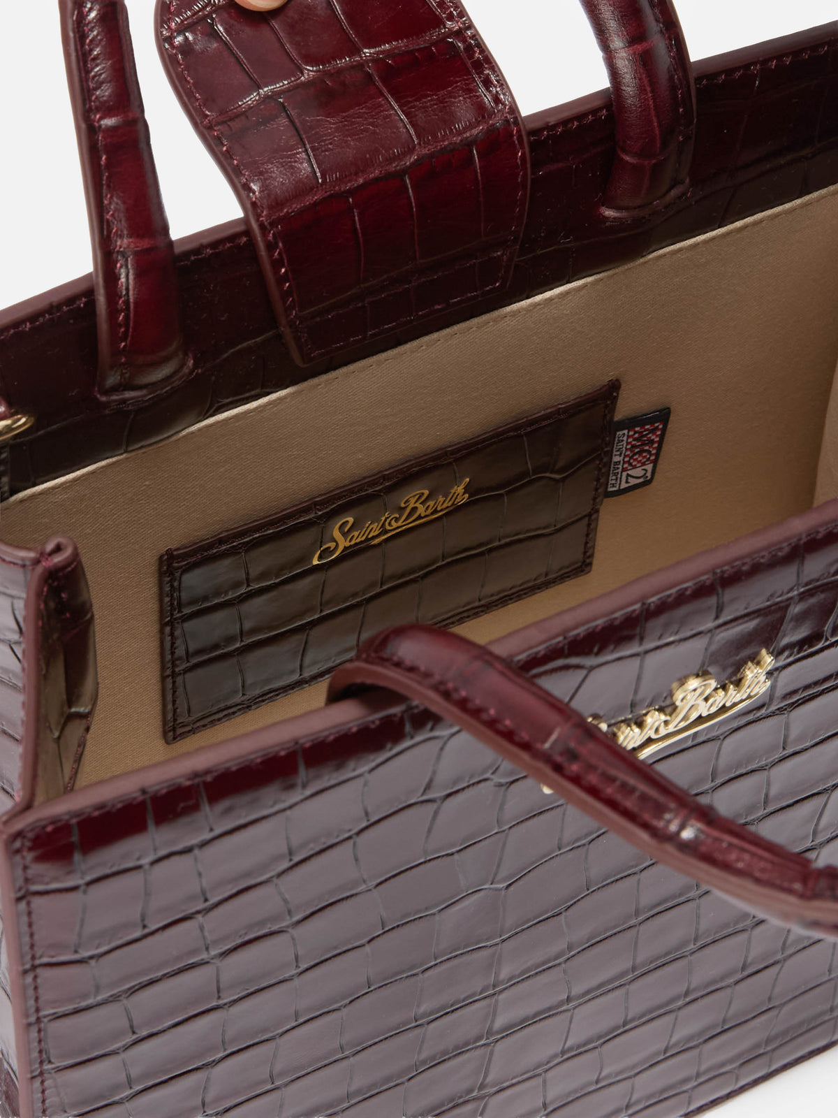 Cabas Medium Bordeaux en cuir imprimé croco avec logo lettré 