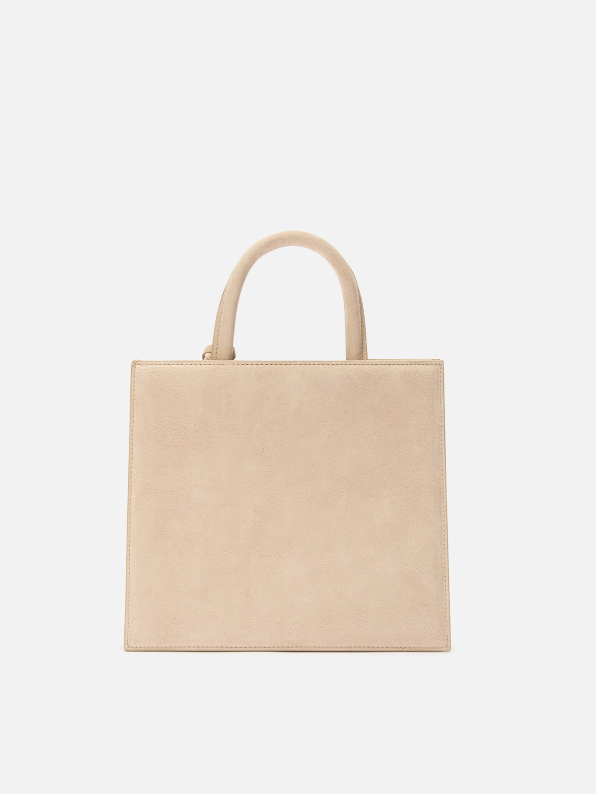 Beige Medium Shopper-Bag aus Wildleder mit Logo-Plakette aus Metall 