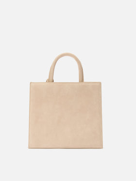 Beige Medium Shopper-Bag aus Wildleder mit Logo-Plakette aus Metall 
