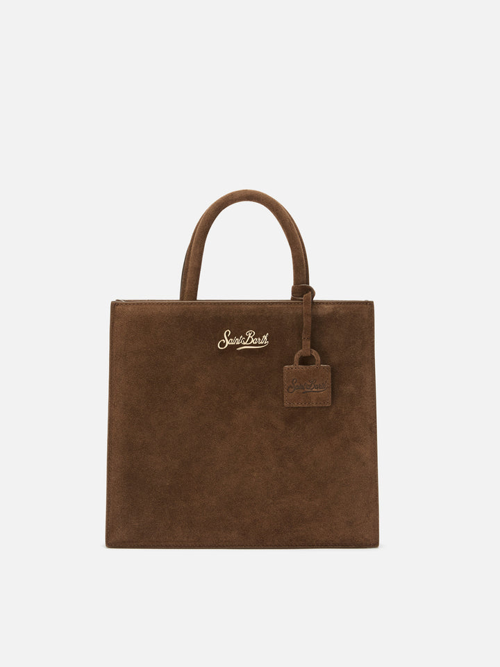 Cabas moyen marron en daim avec lettrage logo 