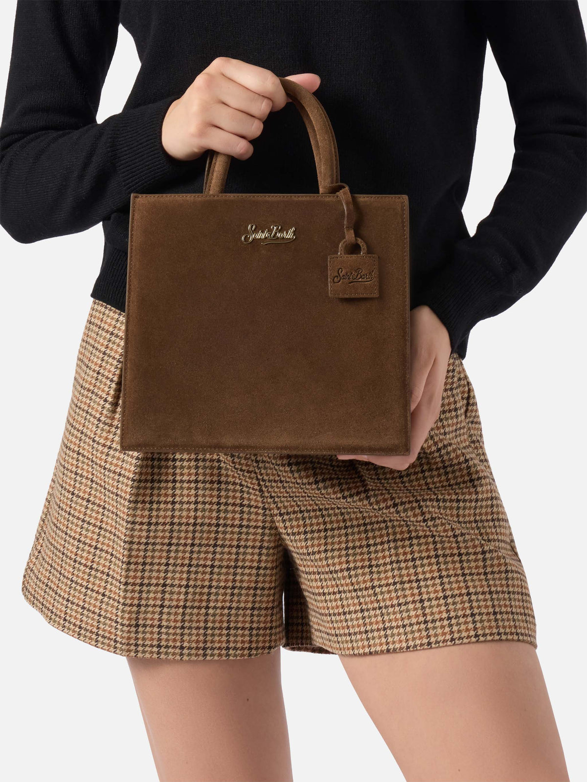 Brown Medium Shop bag in suede with logo lettering