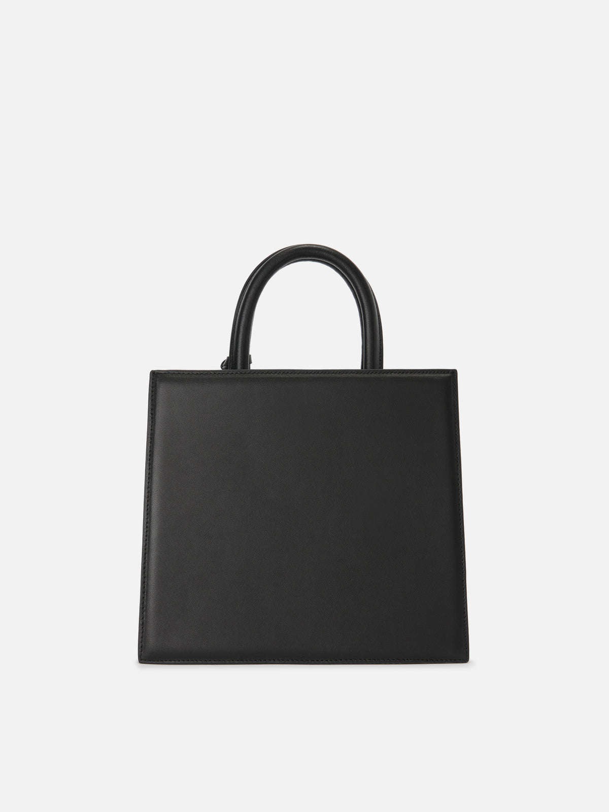 Sac Structured Shop Midi en cuir lisse noir avec plaque métallique 