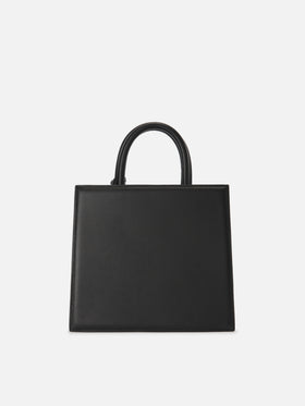 Sac Structured Shop Midi en cuir lisse noir avec plaque métallique 