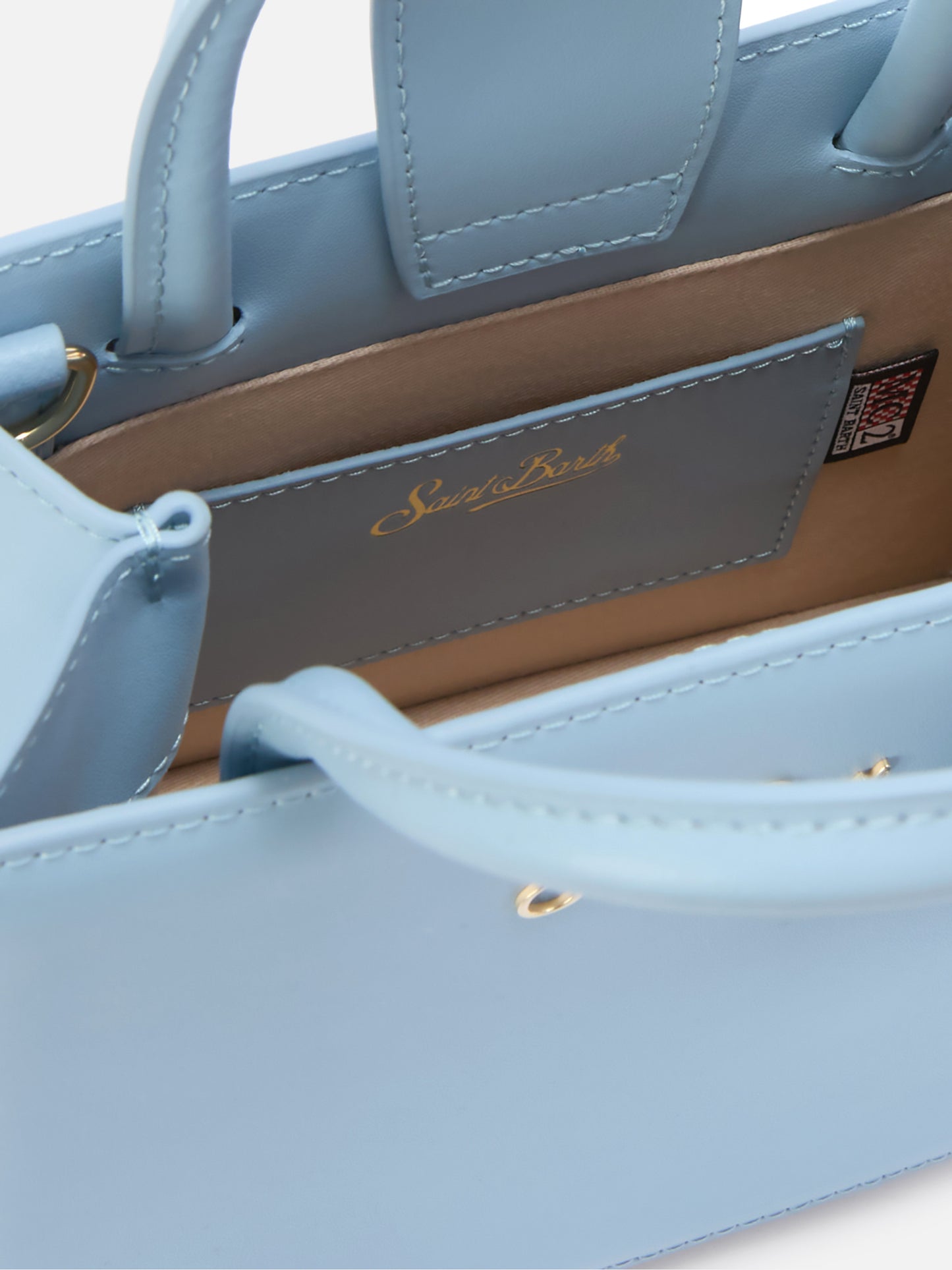 Structured Shop mini bag in light blue smooth leather with metal tag