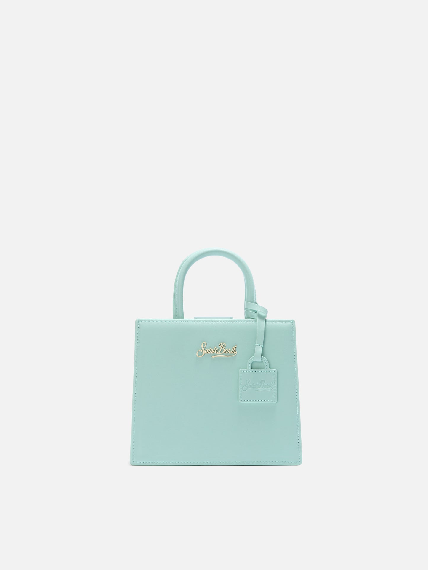 Mini sac Structured Shop en cuir lisse vert menthe avec plaque métallique 