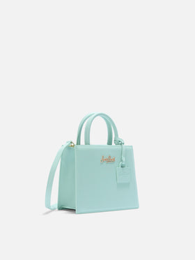 Mini sac Structured Shop en cuir lisse vert menthe avec plaque métallique 