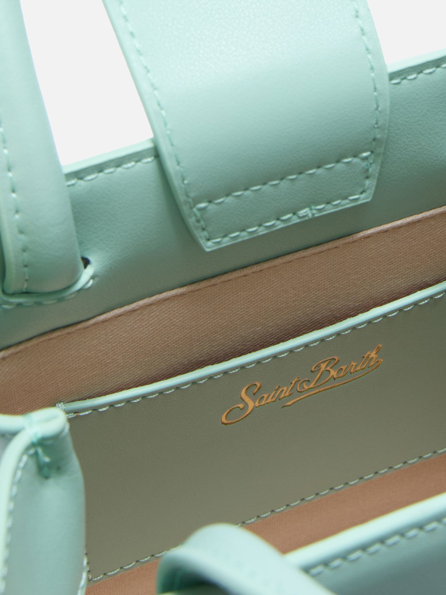 Mini sac Structured Shop en cuir lisse vert menthe avec plaque métallique 