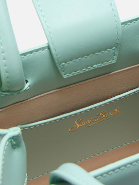 Mini sac Structured Shop en cuir lisse vert menthe avec plaque métallique 