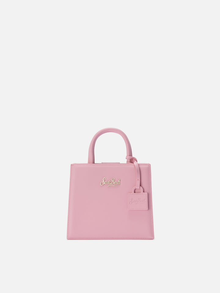 Structured Shop mini bag in pink smooth leather with metal tag