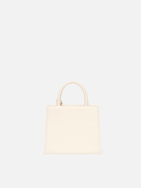 Structured Shop mini bag in white smooth leather with metal tag