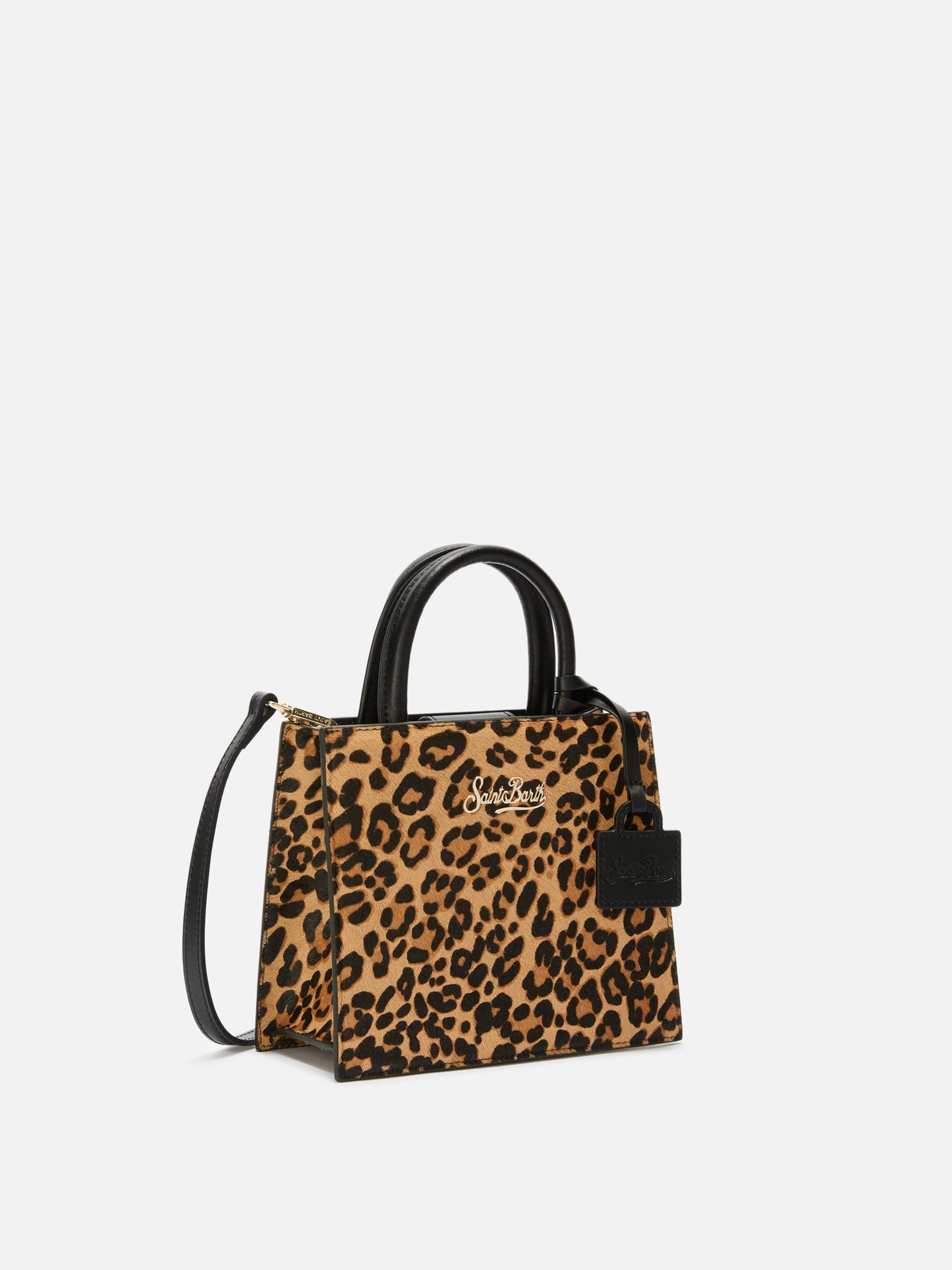 Structured Shop Mini bag in leopard pony hair with metal tag
