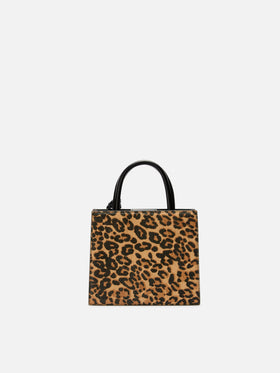 Structured Shop Mini bag in leopard pony hair with metal tag