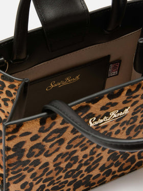 Structured Shop Mini bag in leopard pony hair with metal tag