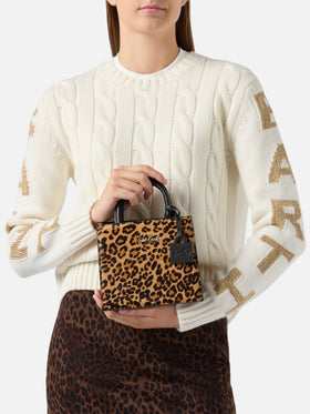 Structured Shop Mini bag in leopard pony hair with metal tag
