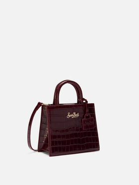 Borsa Mini Shop bordeaux in pelle stampa cocco