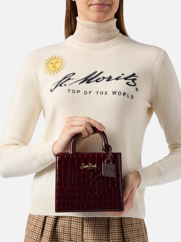 Bordeaux Mini Shop bag in croco print leather