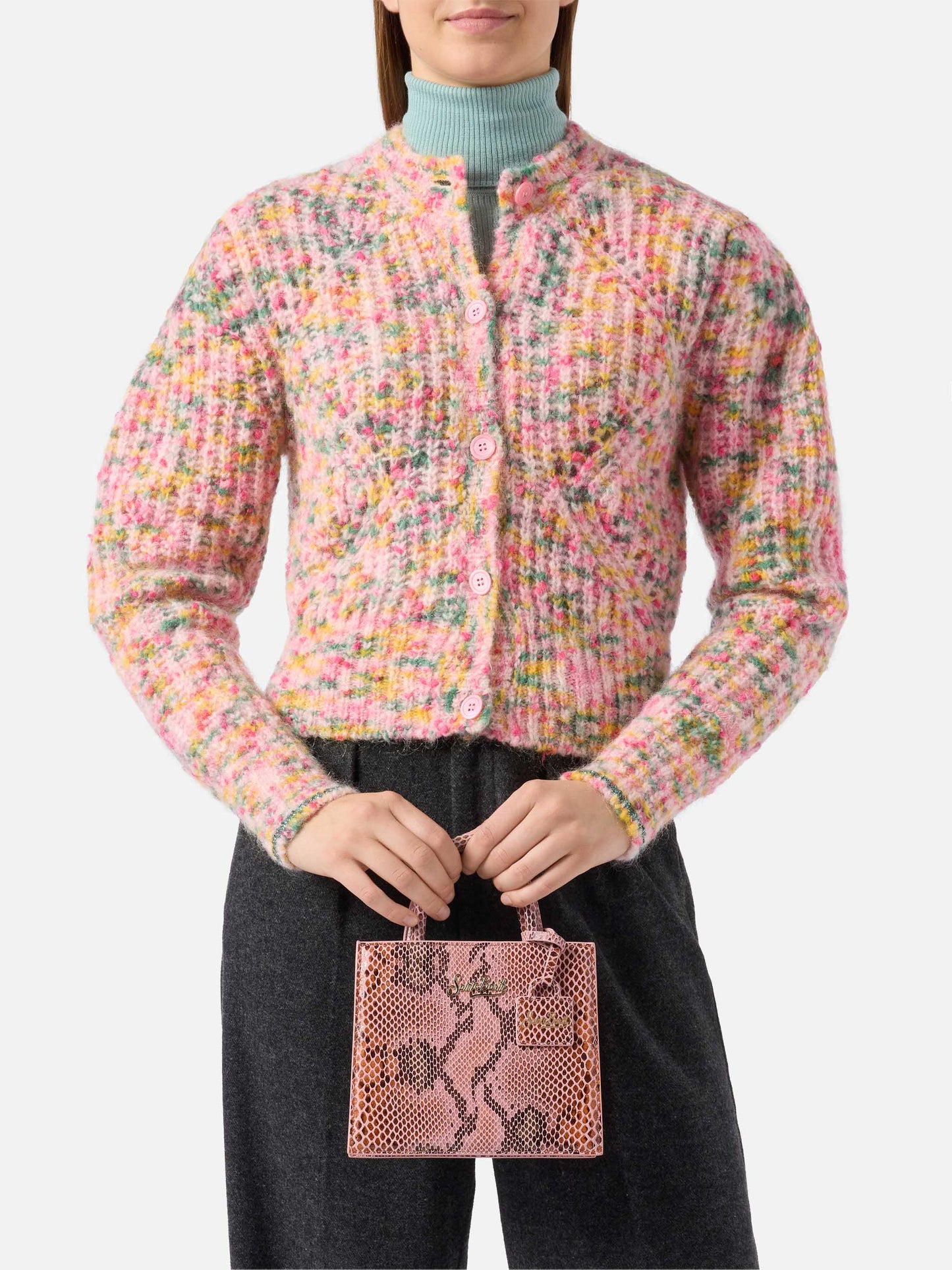 Shop Bag Mini in pink python-print leather