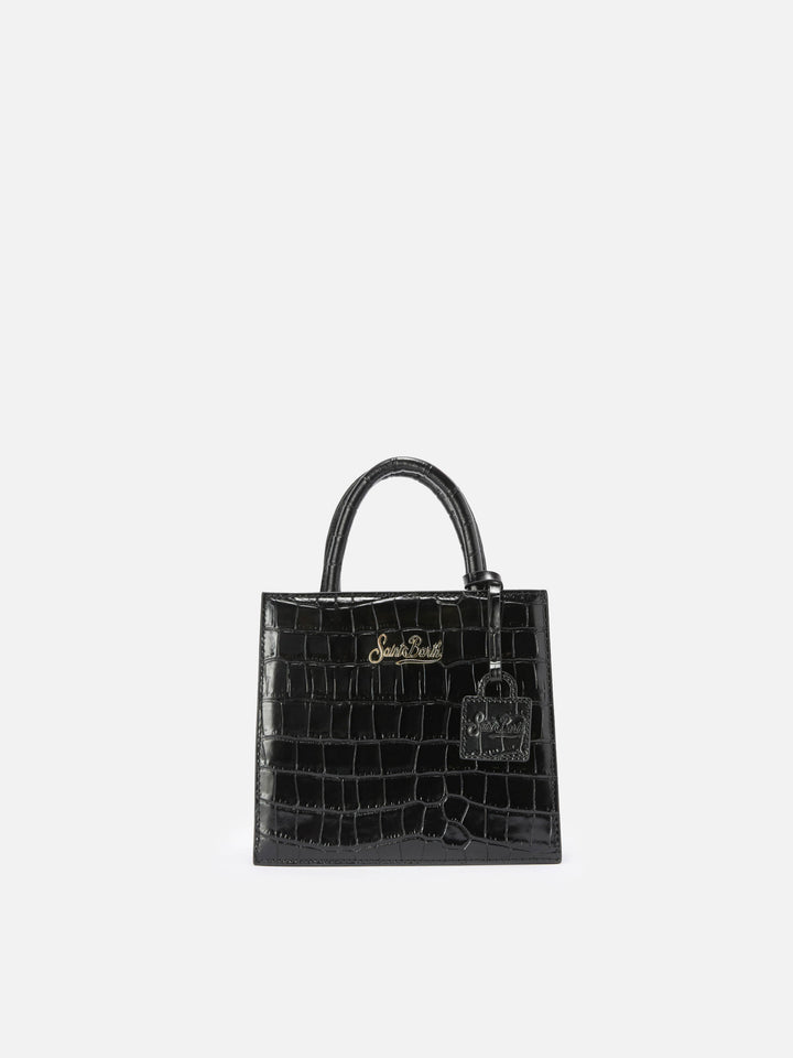 Borsa a mano Shop Bag Mini in pelle stampa cocco nera