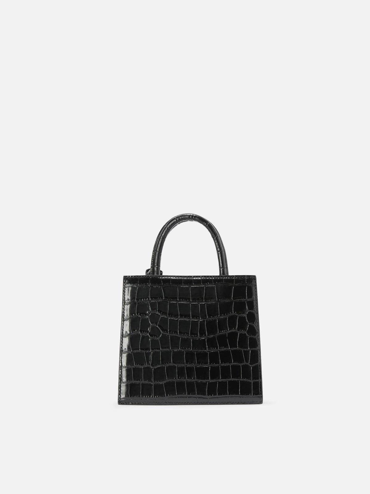 Mini sac de shopping noir en cuir imprimé croco 