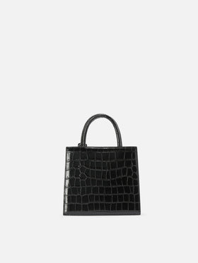 Mini sac de shopping noir en cuir imprimé croco 