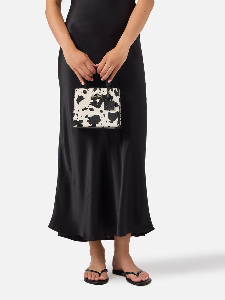 Bolso mini Structured Shop en pelo de potro con estampado de vaca 