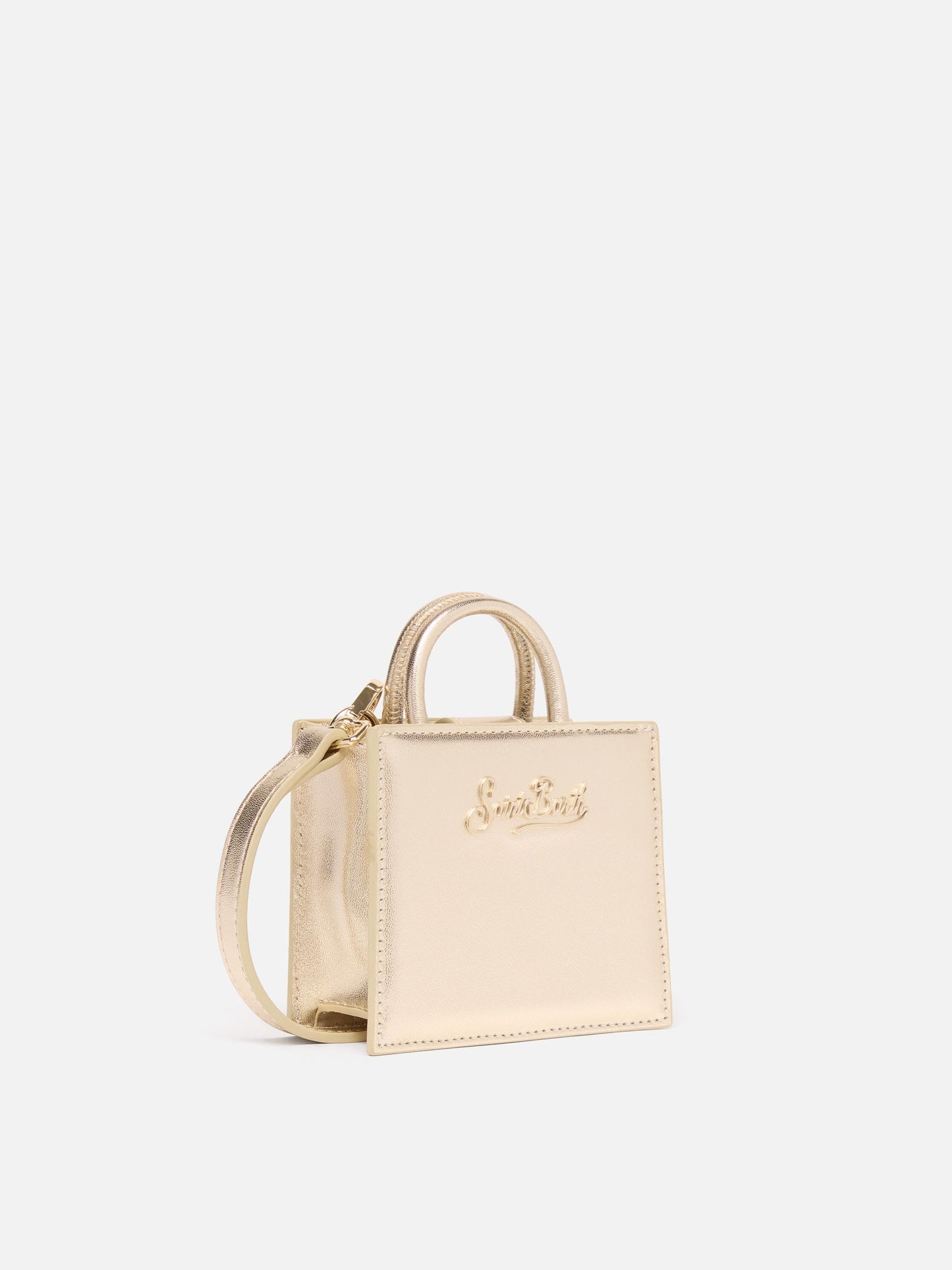 Shop Bag Micro in gold laminated leather