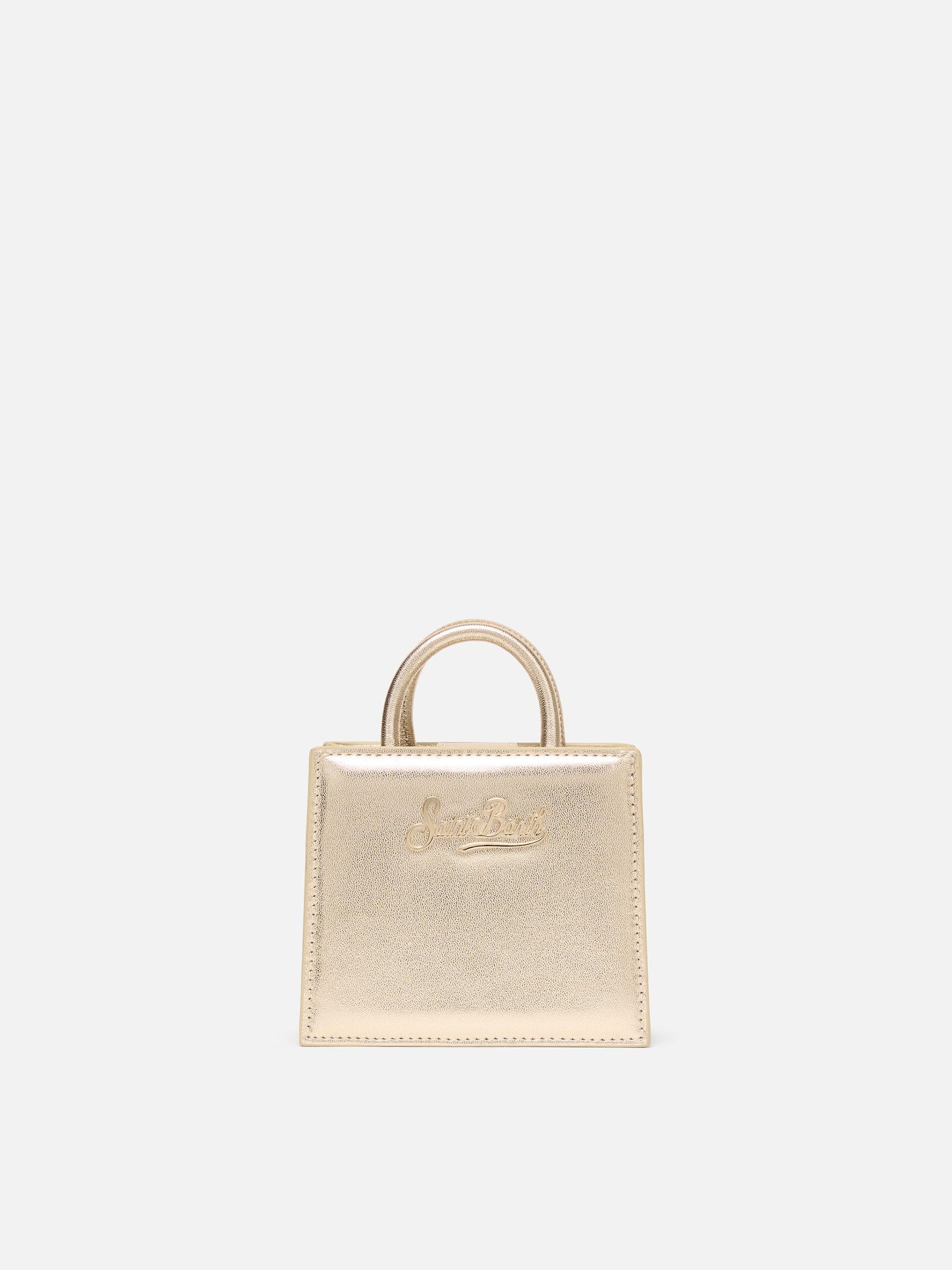 Shop Bag Micro in gold laminated leather