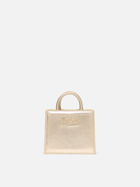 Shop Bag Micro in gold laminated leather