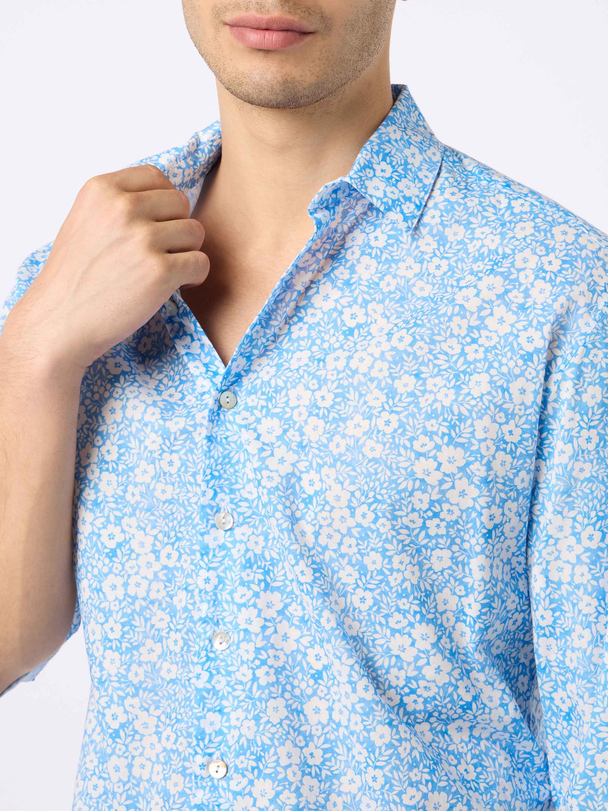 Man muslin cotton shirt Sikelia with micro flower print - MC2 Saint Barth