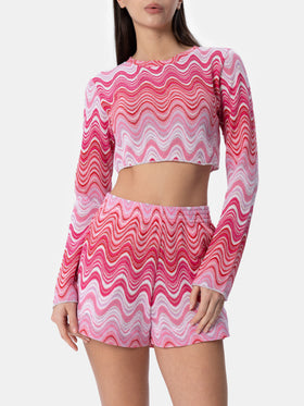 Woman raschel knit cropped t-shirt Siviglia
