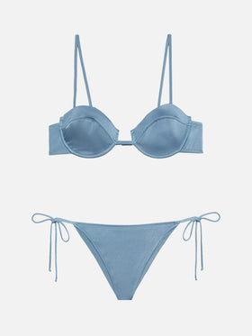 Bikini bralette con ferretto Salina Marielle in shimmer color avio blue